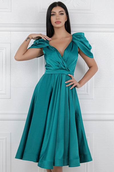 Rochie MBG turquoise cu maneca din falduri