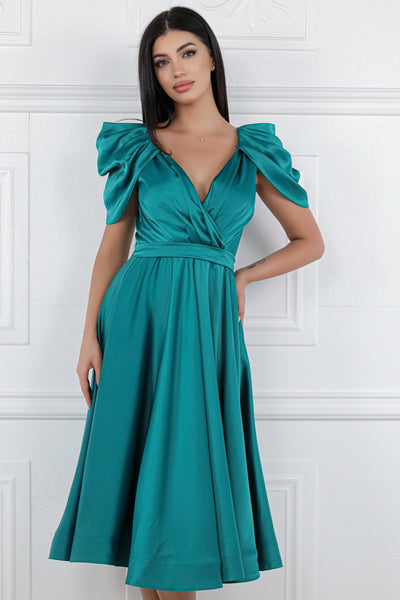 Rochie MBG turquoise cu maneca din falduri