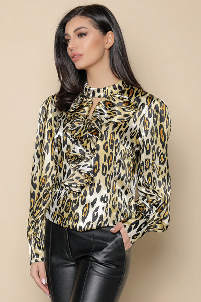 Bluza MBG bej cu imprimeu leopard si jabou