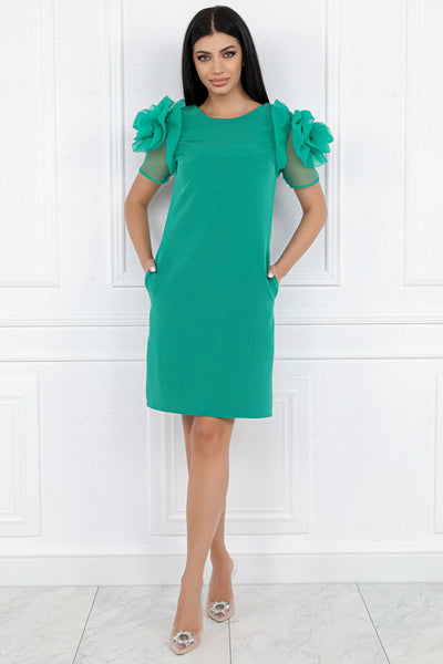 Rochie MBG verde cu trandafir organza pe maneci