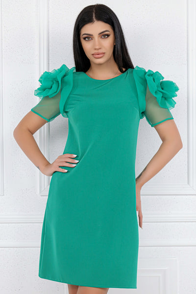 Rochie MBG verde cu trandafir organza pe maneci