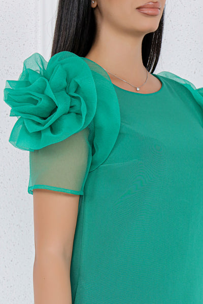 Rochie MBG verde cu trandafir organza pe maneci