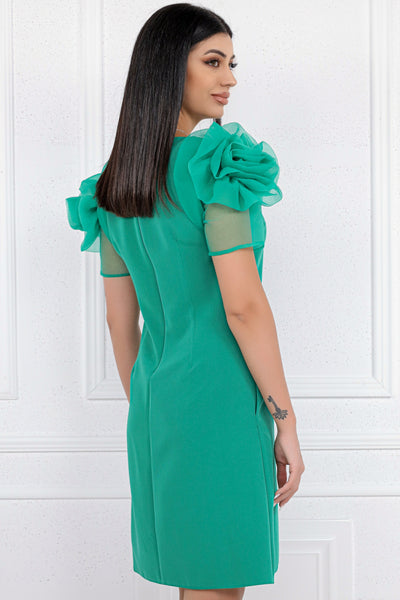 Rochie MBG verde cu trandafir organza pe maneci