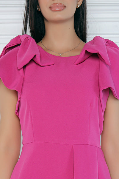 Rochie MBG fuchsia cu peplum si funde pe umeri