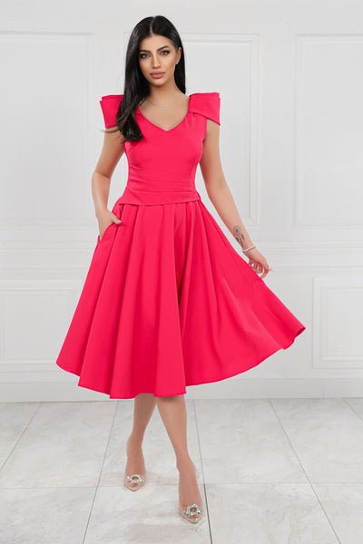 Rochie MBG corai clos cu maneca din falduri