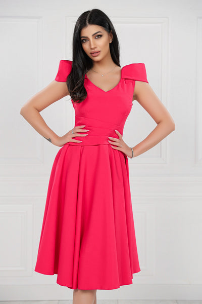 Rochie MBG corai clos cu maneca din falduri