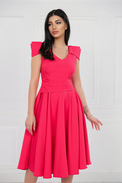 Rochie MBG corai clos cu maneca din falduri
