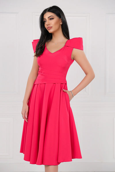 Rochie MBG corai clos cu maneca din falduri