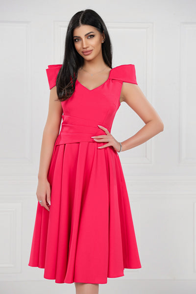 Rochie MBG corai clos cu maneca din falduri
