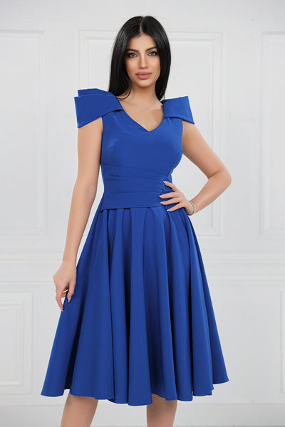 Rochie MBG albastra clos cu maneca din falduri