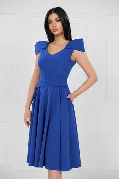 Rochie MBG albastra clos cu maneca din falduri
