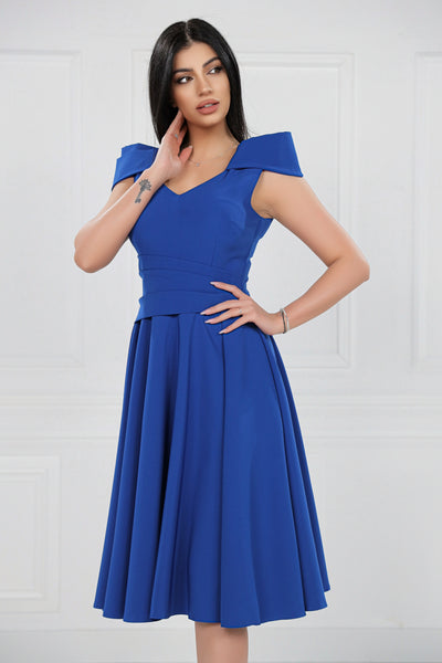 Rochie MBG albastra clos cu maneca din falduri