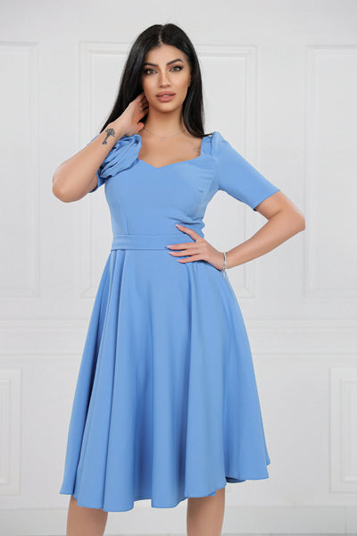 Rochie MBG bleu cu floare la decolteu