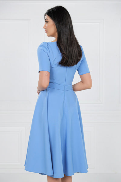 Rochie MBG bleu cu floare la decolteu