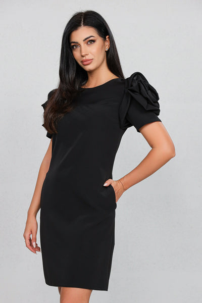 Rochie MBG neagra cu trandafir pe maneci