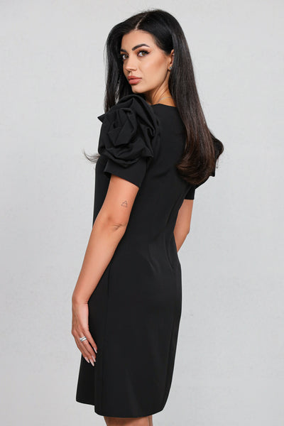 Rochie MBG neagra cu trandafir pe maneci