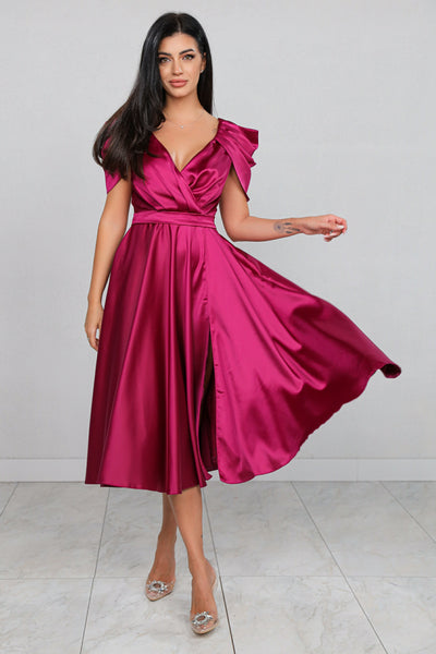 Rochie MBG magenta cu maneca din falduri