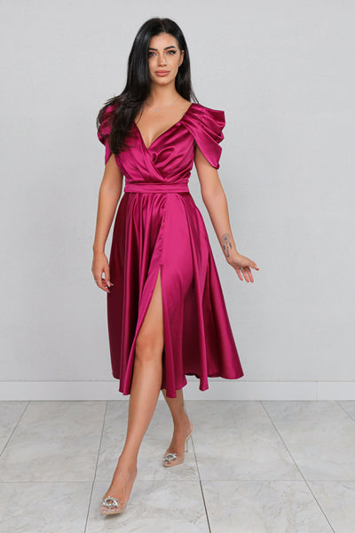 Rochie MBG magenta cu maneca din falduri