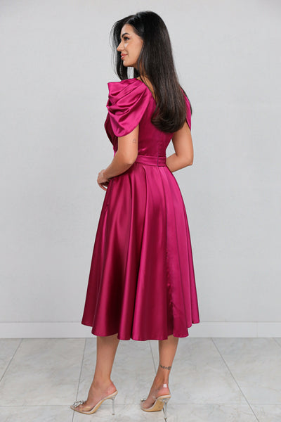 Rochie MBG magenta cu maneca din falduri