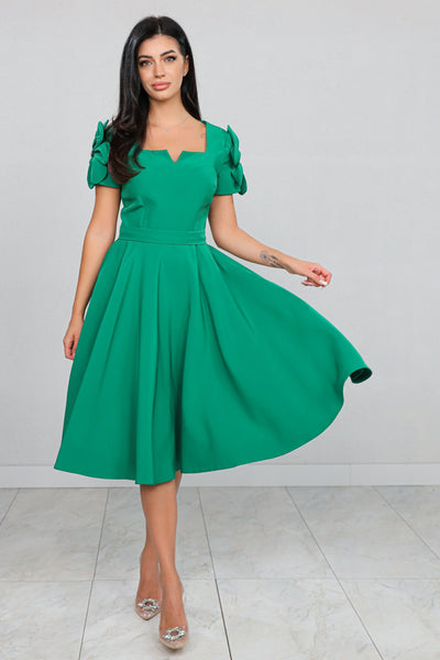 Rochie MBG verde clos cu floare pe umar pe maneca