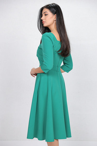 Rochie MBG verde cu design in zona bustului accesorizat cu nasturi perlute