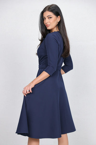 Rochie MBG bleumarin cu revere si catarama cu perle