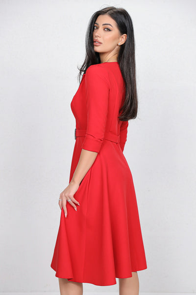 Rochie MBG rosie cu revere si catarama cu perle