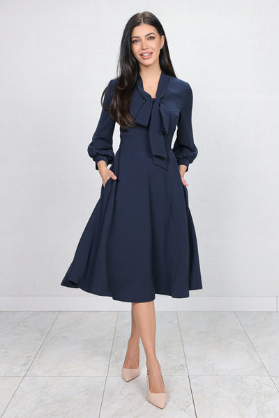 Rochie MBG bleumarin cu guler tip esarfa
