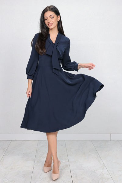Rochie MBG bleumarin cu guler tip esarfa