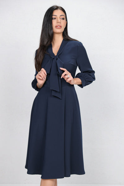 Rochie MBG bleumarin cu guler tip esarfa
