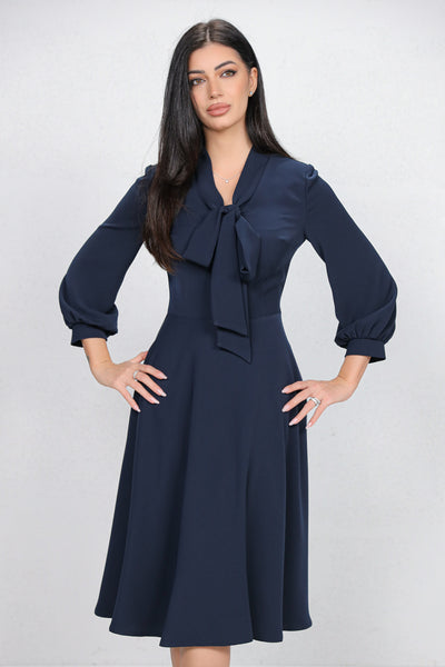 Rochie MBG bleumarin cu guler tip esarfa