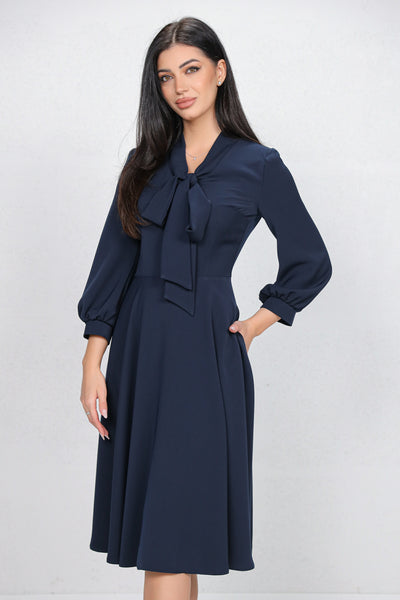 Rochie MBG bleumarin cu guler tip esarfa