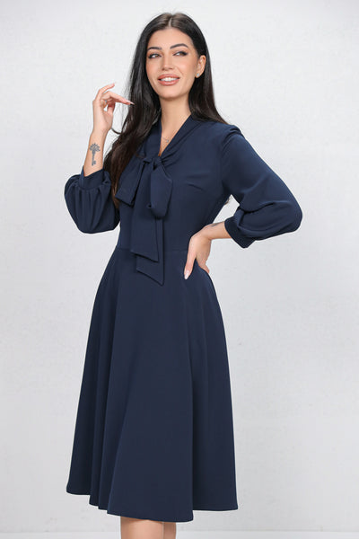 Rochie MBG bleumarin cu guler tip esarfa