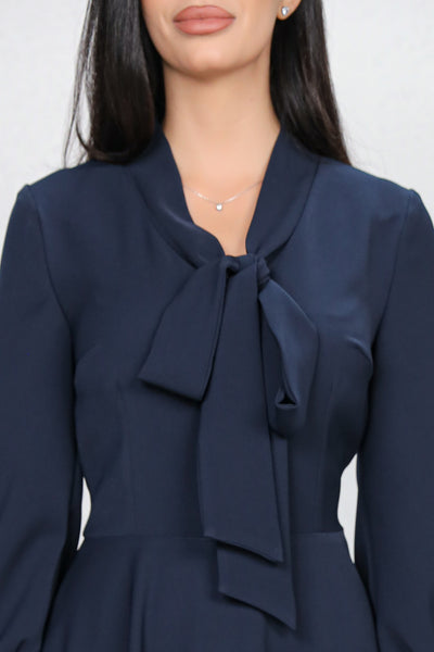 Rochie MBG bleumarin cu guler tip esarfa