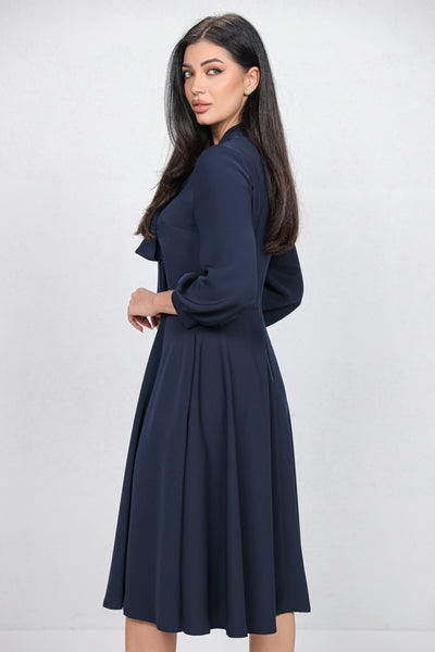 Rochie MBG bleumarin cu guler tip esarfa