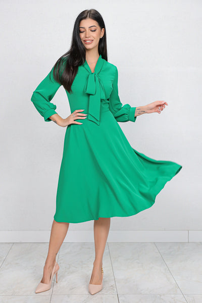 Rochie MBG verde cu guler tip esarfa