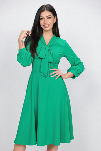 Rochie MBG verde cu guler tip esarfa