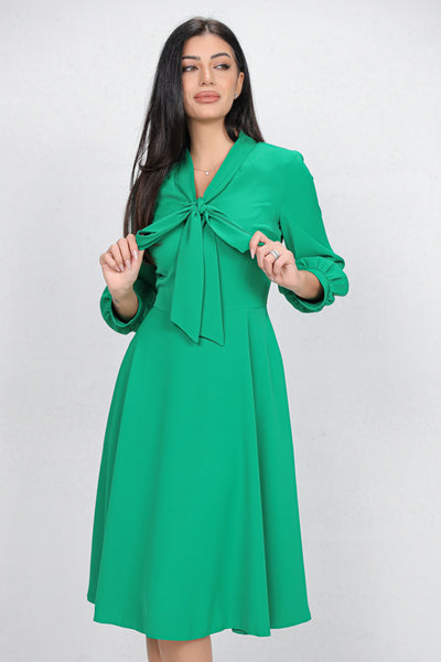 Rochie MBG verde cu guler tip esarfa