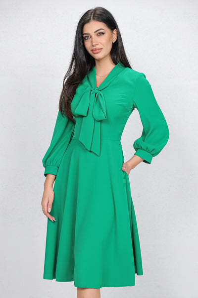 Rochie MBG verde cu guler tip esarfa