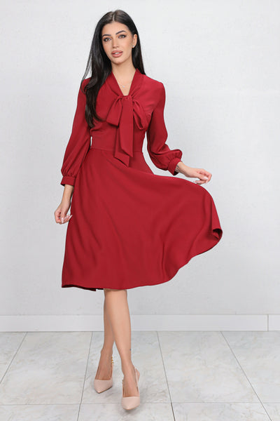 Rochie MBG bordo cu guler tip esarfa
