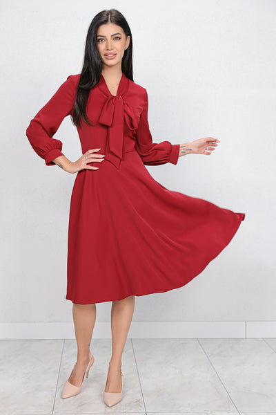 Rochie MBG bordo cu guler tip esarfa