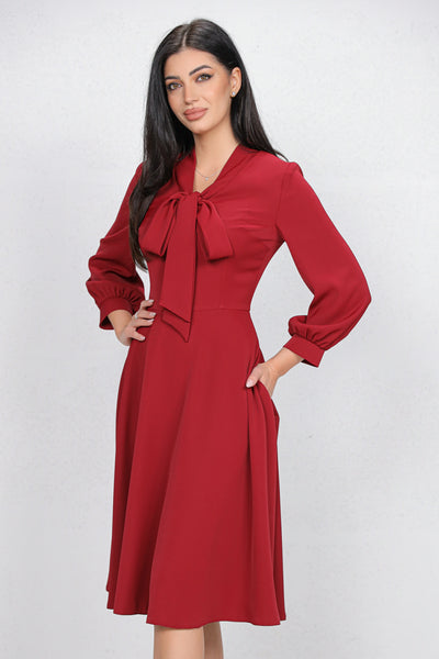 Rochie MBG bordo cu guler tip esarfa