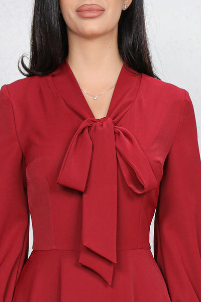 Rochie MBG bordo cu guler tip esarfa
