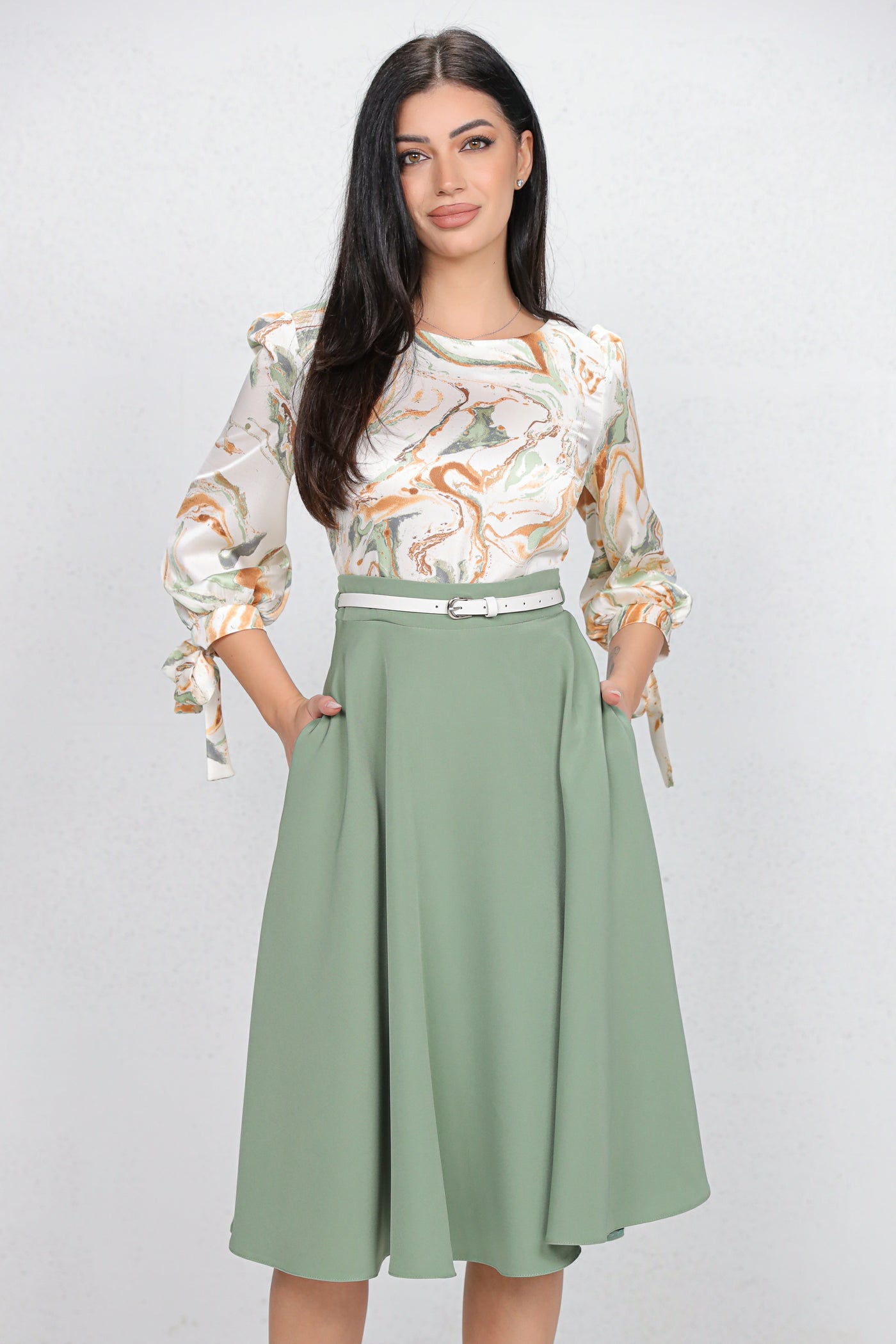 Rochie MBG vernil cu bust imprimat si curea detasabila