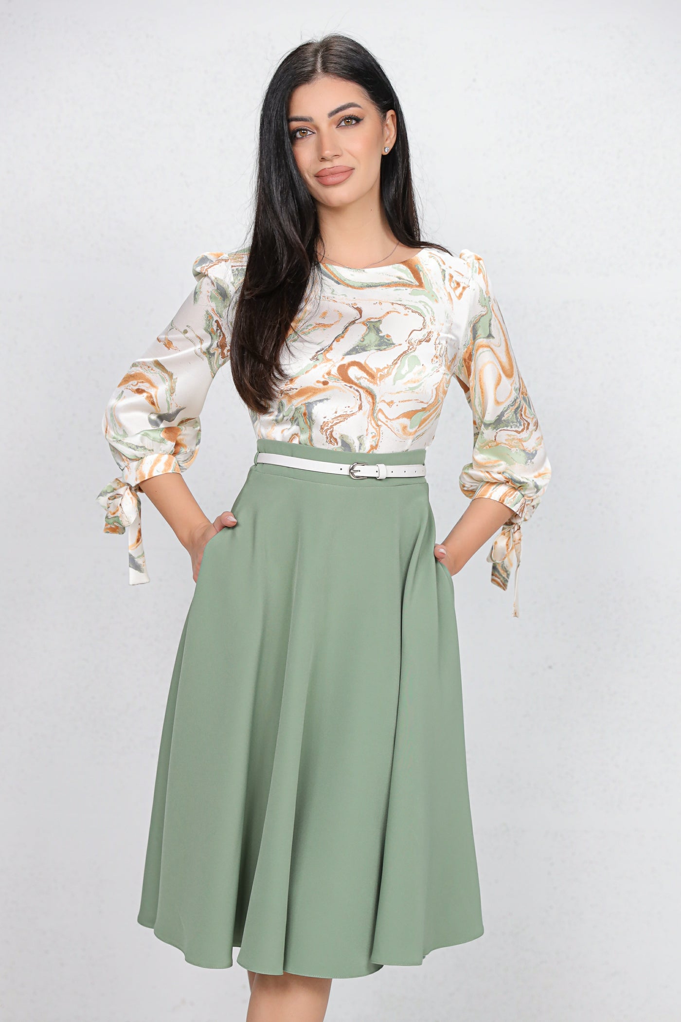 Rochie MBG vernil cu bust imprimat si curea detasabila