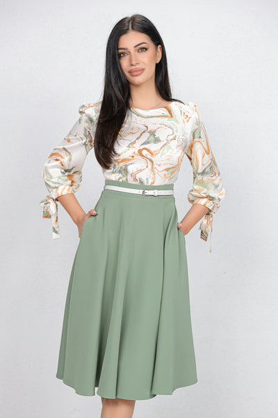 Rochie MBG vernil cu bust imprimat si curea detasabila