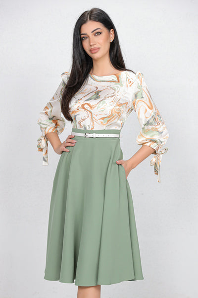 Rochie MBG vernil cu bust imprimat si curea detasabila