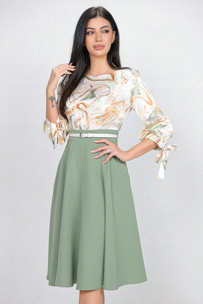 Rochie MBG vernil cu bust imprimat si curea detasabila