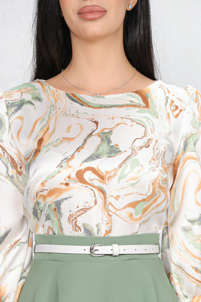 Rochie MBG vernil cu bust imprimat si curea detasabila