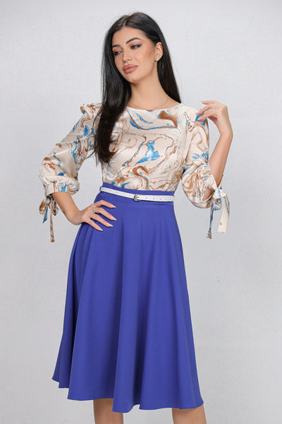 Rochie MBG albastra cu bust imprimat si curea detasabila